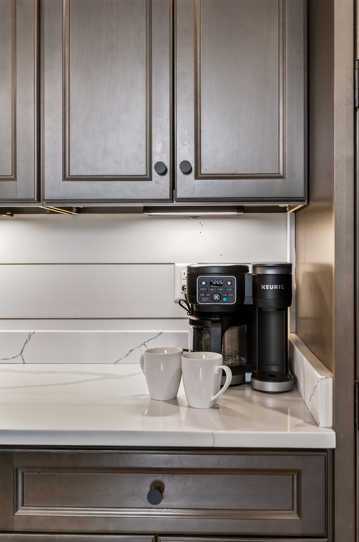 Drip coffee maker and Keurig.