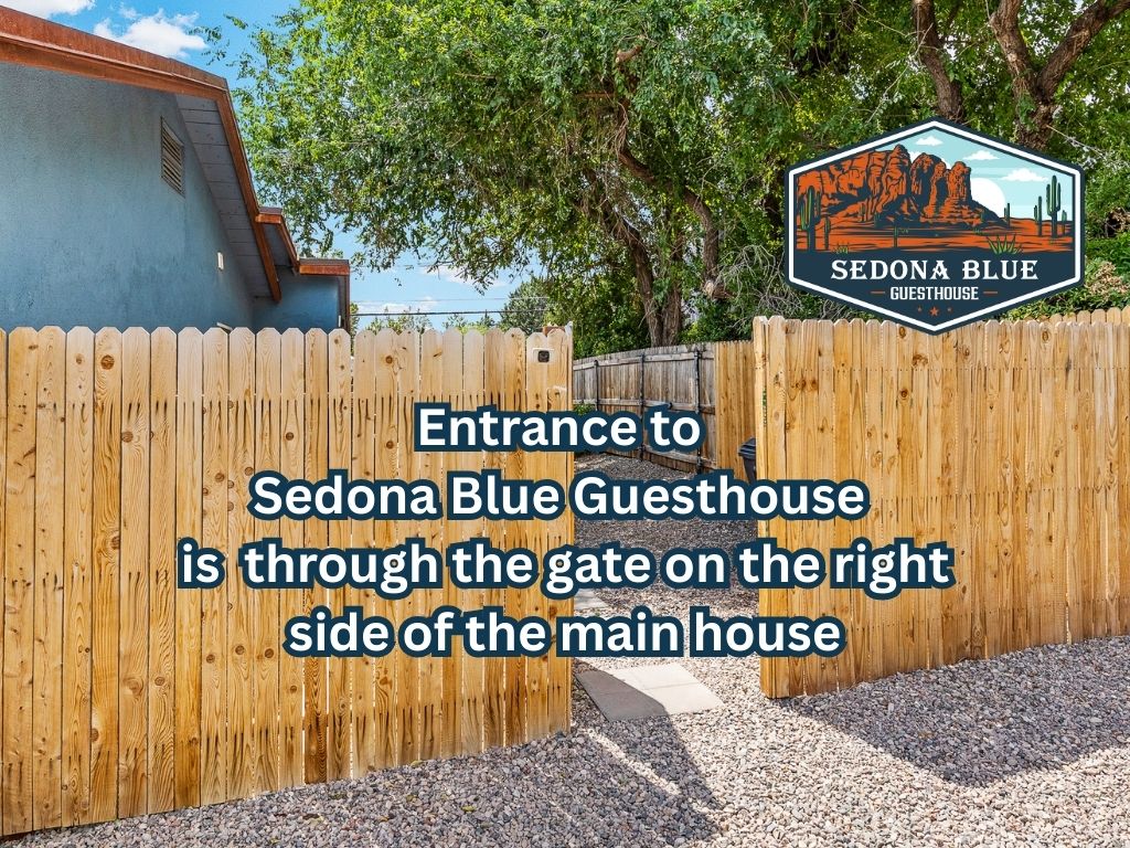 Enter through the gate on the right side of the main house to the path leading to your peaceful retreat.