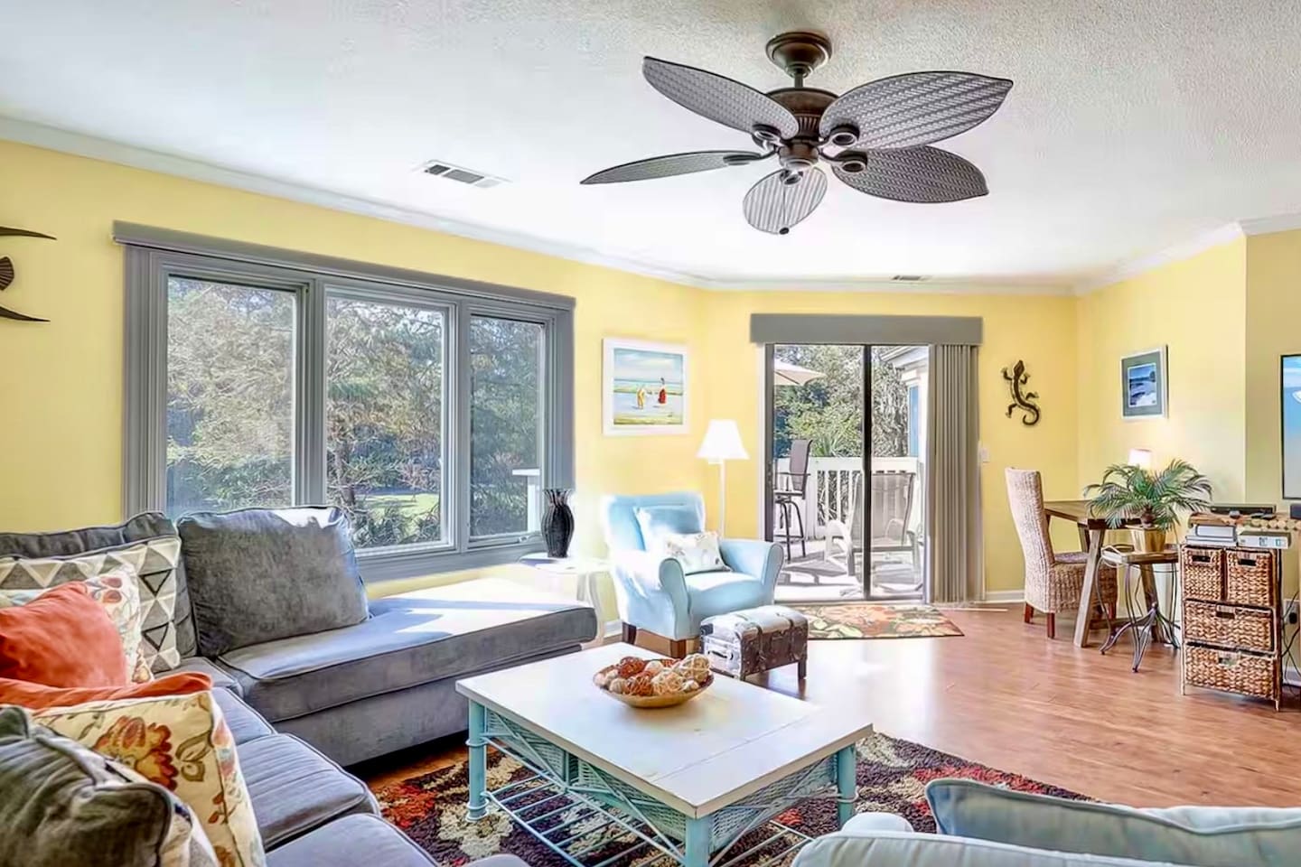 Bright living room with deck doors