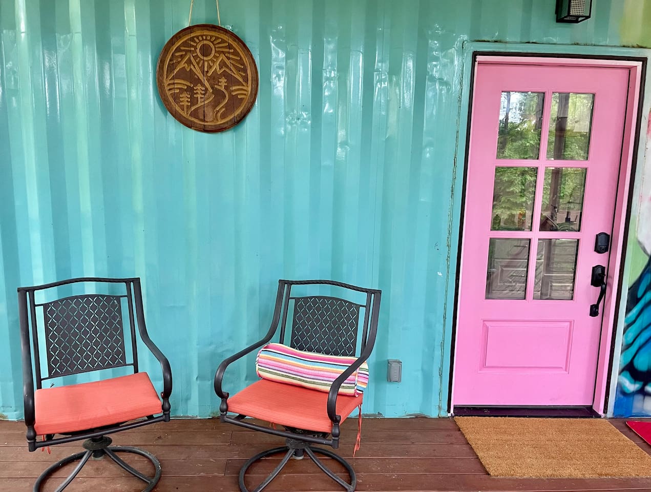 Outdoor seating perfect for your morning coffee watching the sunrise filter through the beautiful trees. 