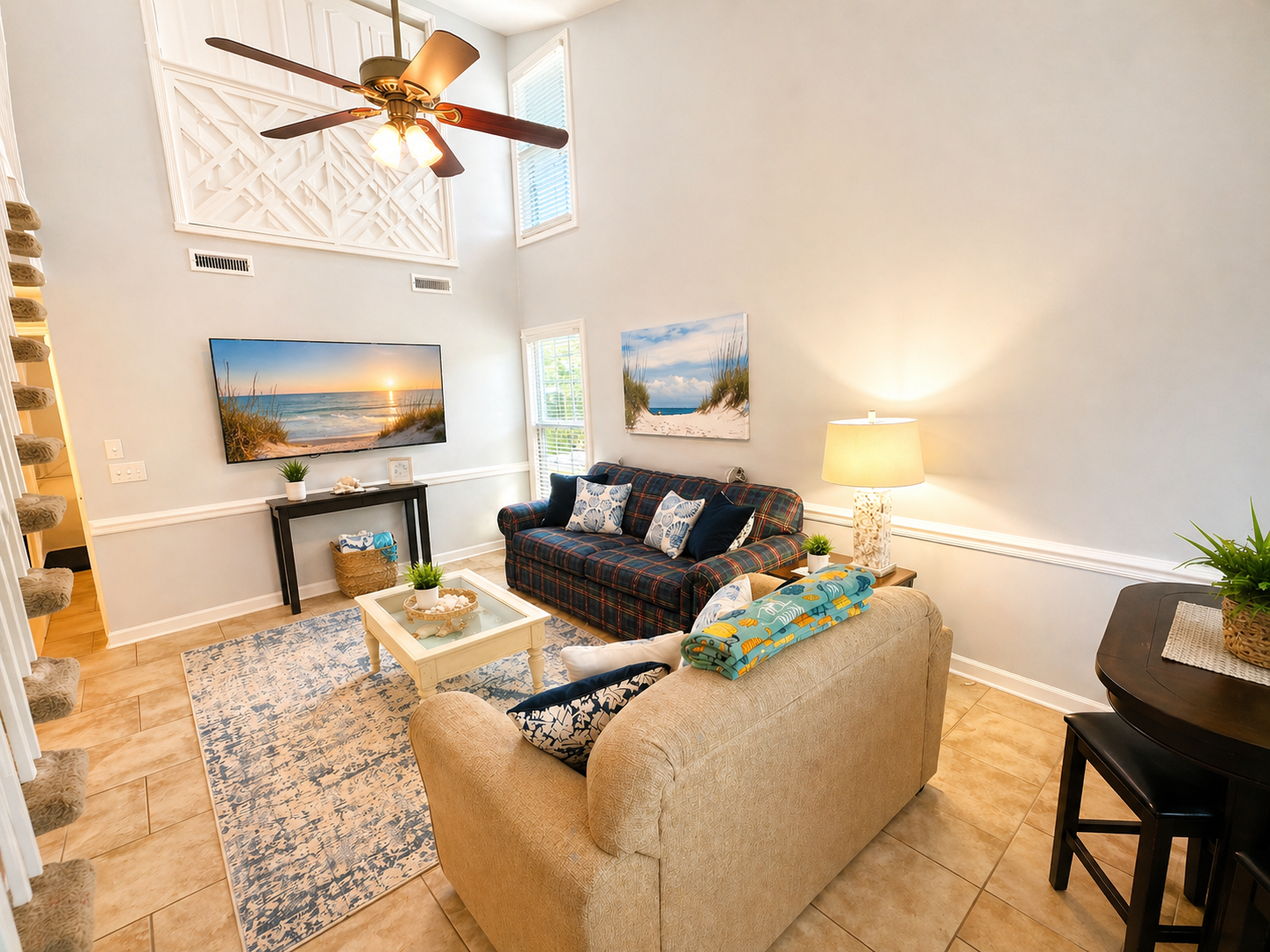Living room with vaulted ceilings
