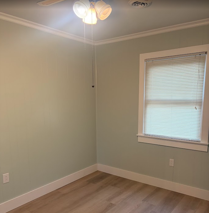 This bedroom will have bunk beds, with a twin over full. Trim is complete here as well!