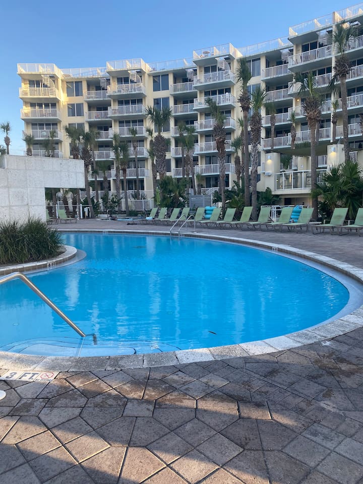 Heated Pool with a water fall on the Bayside 