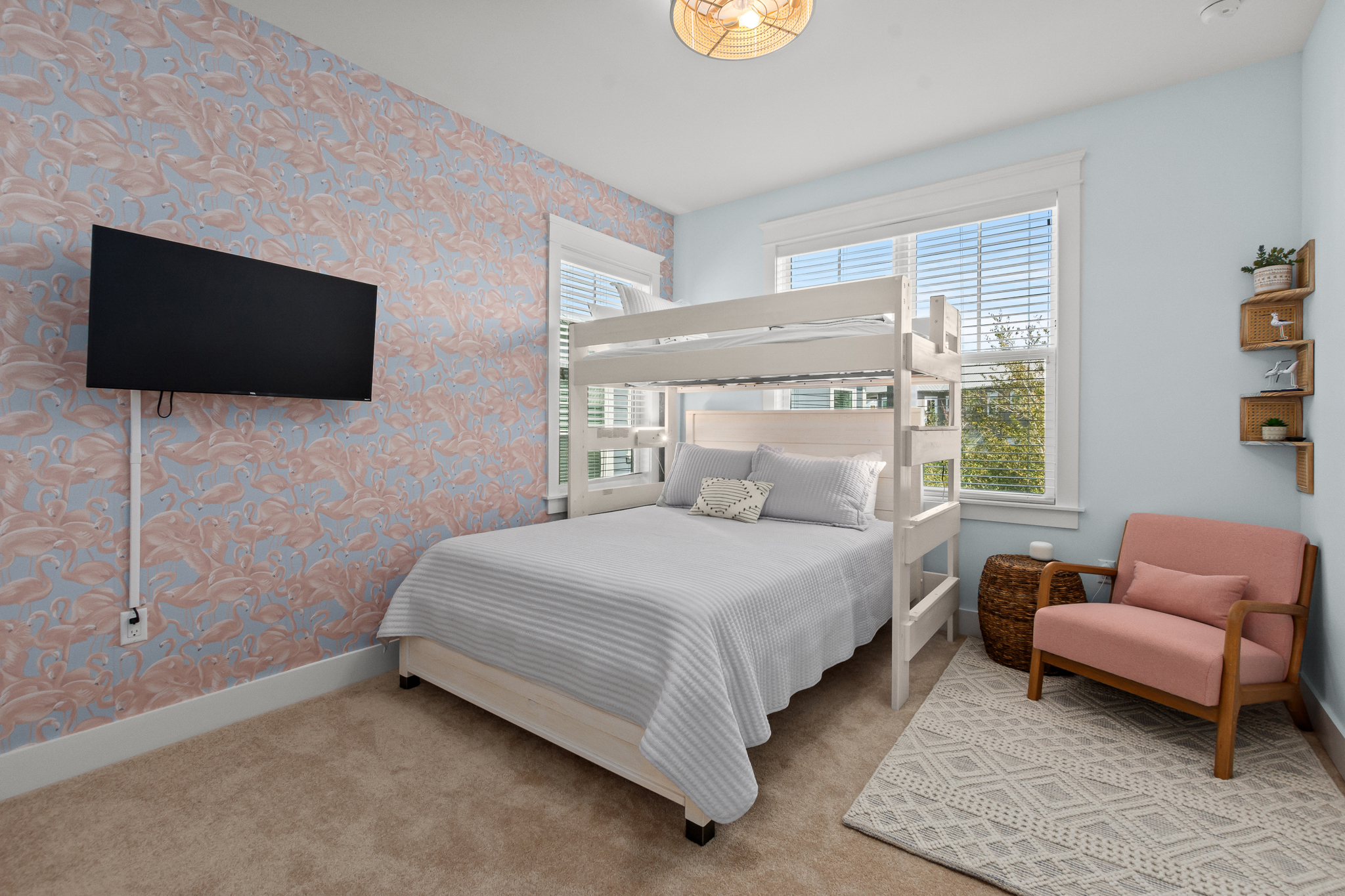 Dream in hues of flamingo pink and sky blue.