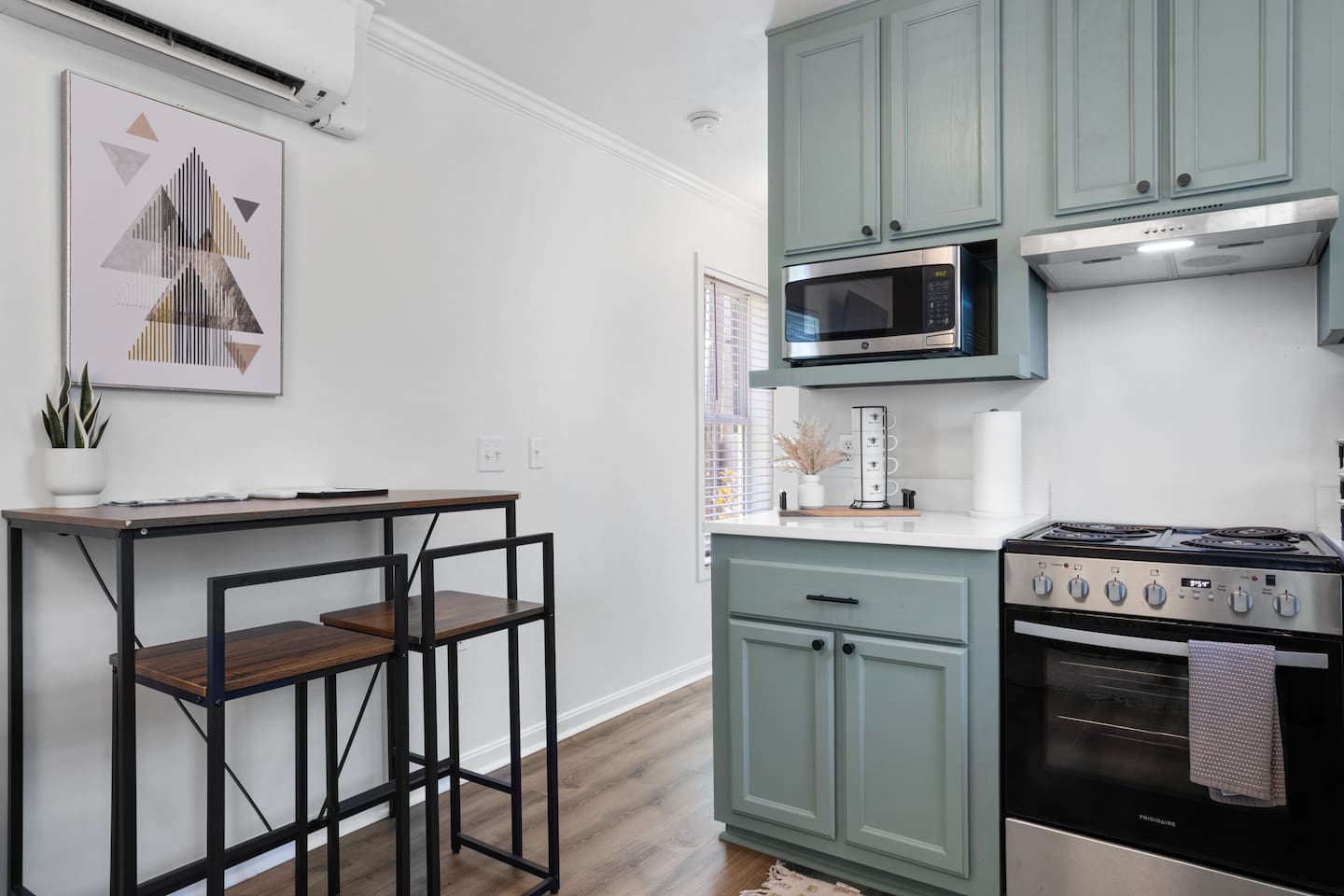 Kitchen and dining table for enjoying morning coffee and breakfast. 