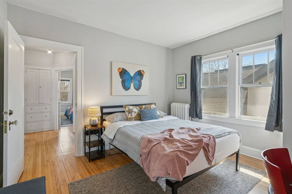 Comfy queen size bed in the Butterfly room