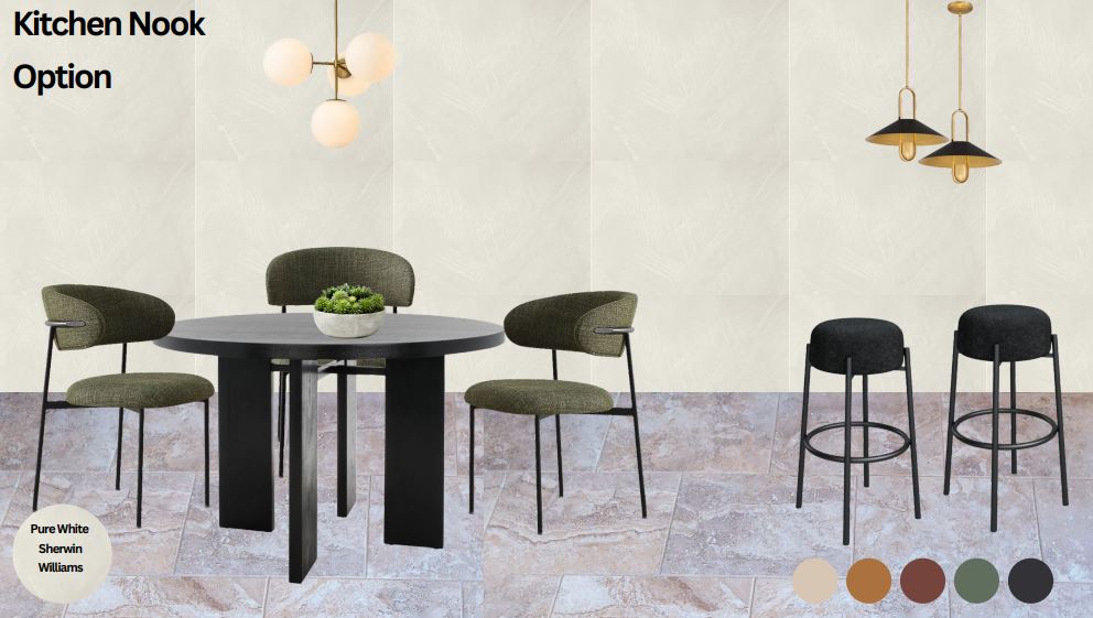 Chic breakfast nook for casual dining, perfect for morning coffee or family meals.