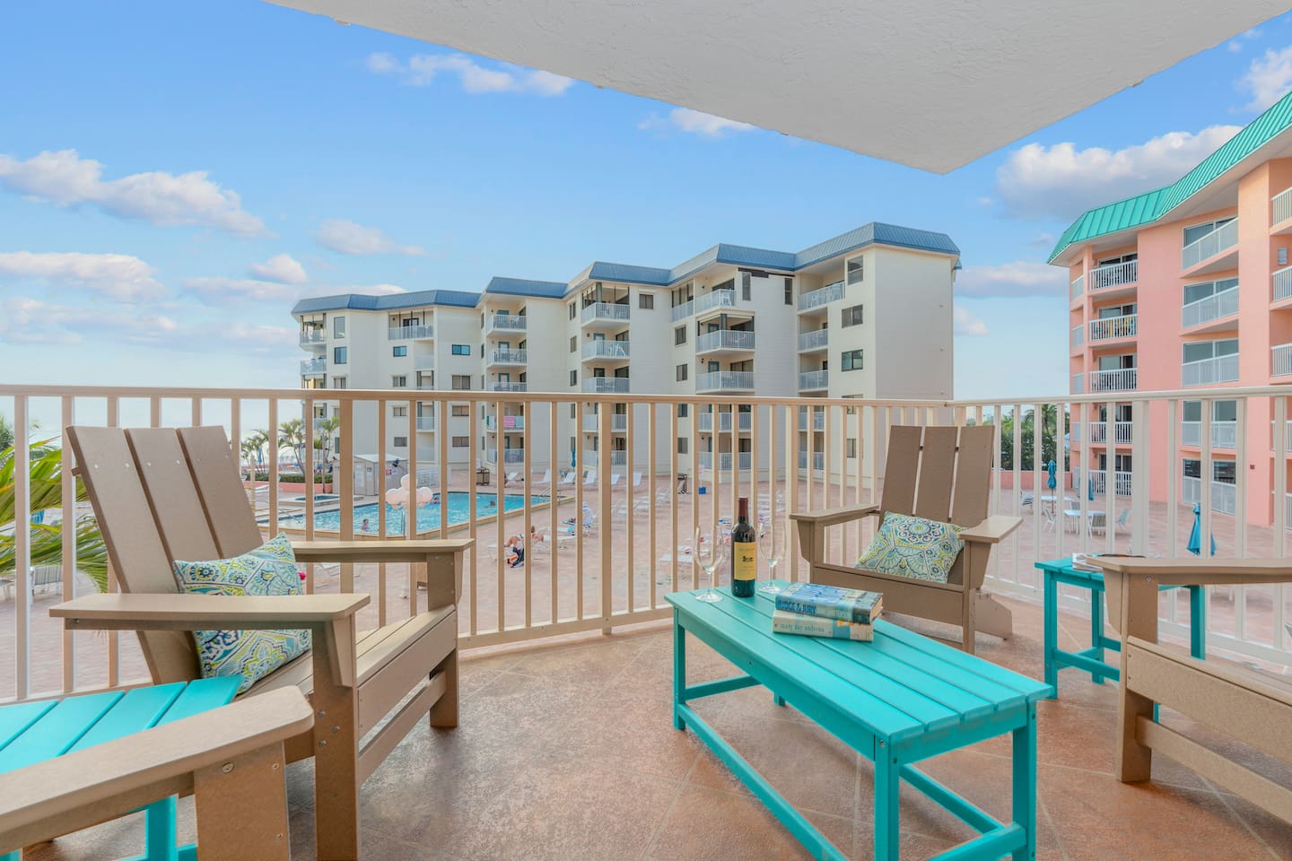 The balcony overlooks the pool and Gulf of Mexico. 