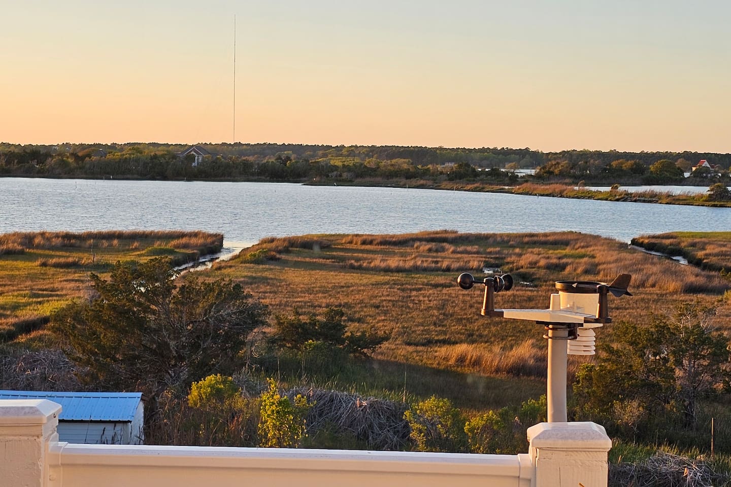The water views never gets old. Top back balcony from the living/dining area. There are often Dolpins coming through here. Always beautiful sunsets. Balconies at the front provide ocean views, balconies in the back provide sound views.