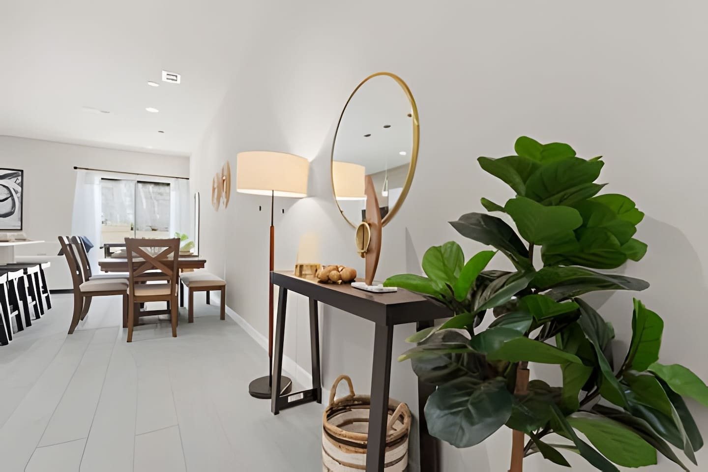 The entryway greets you with warmth and modern charm.
