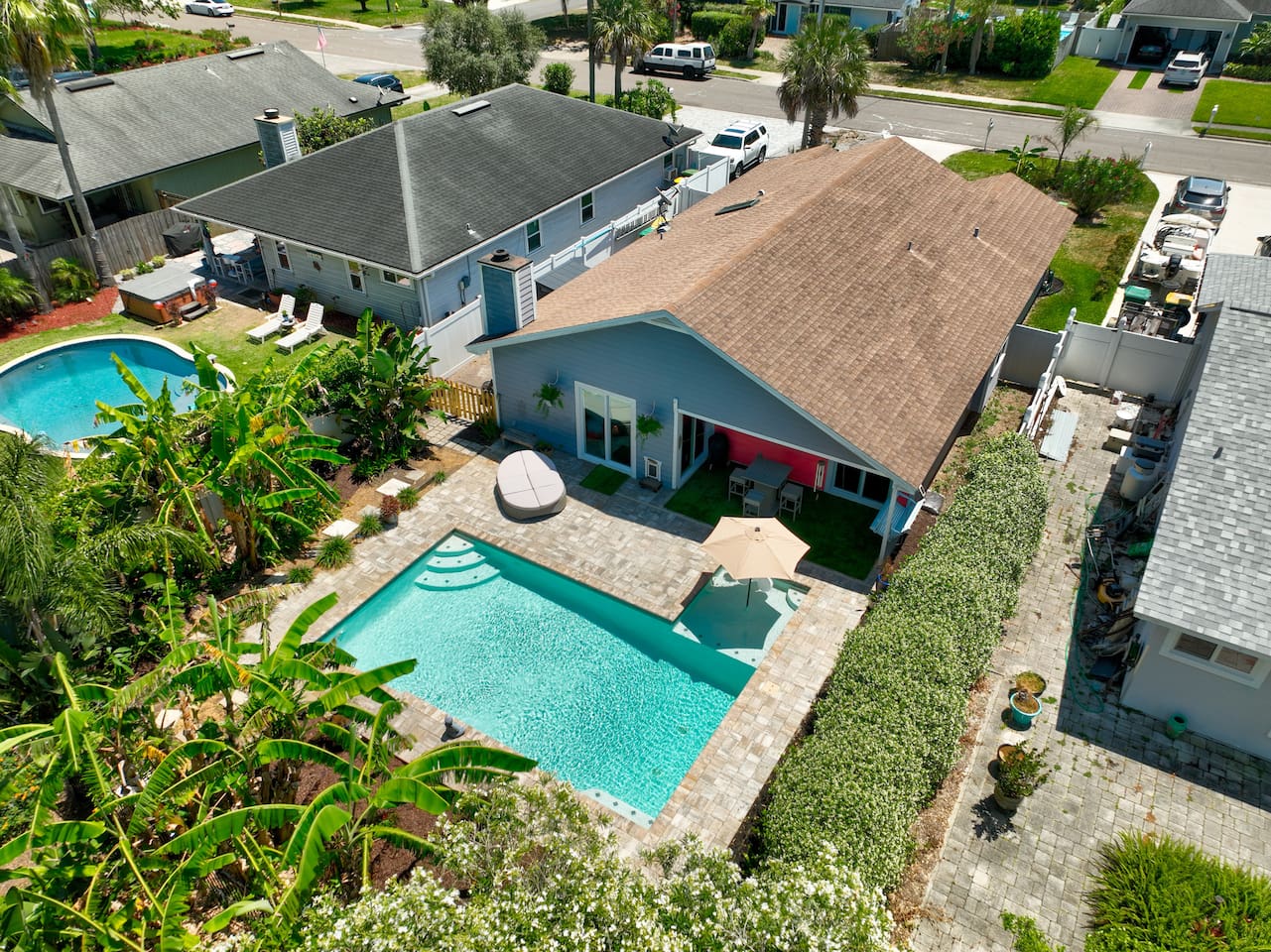 Arial view of the home and pool.