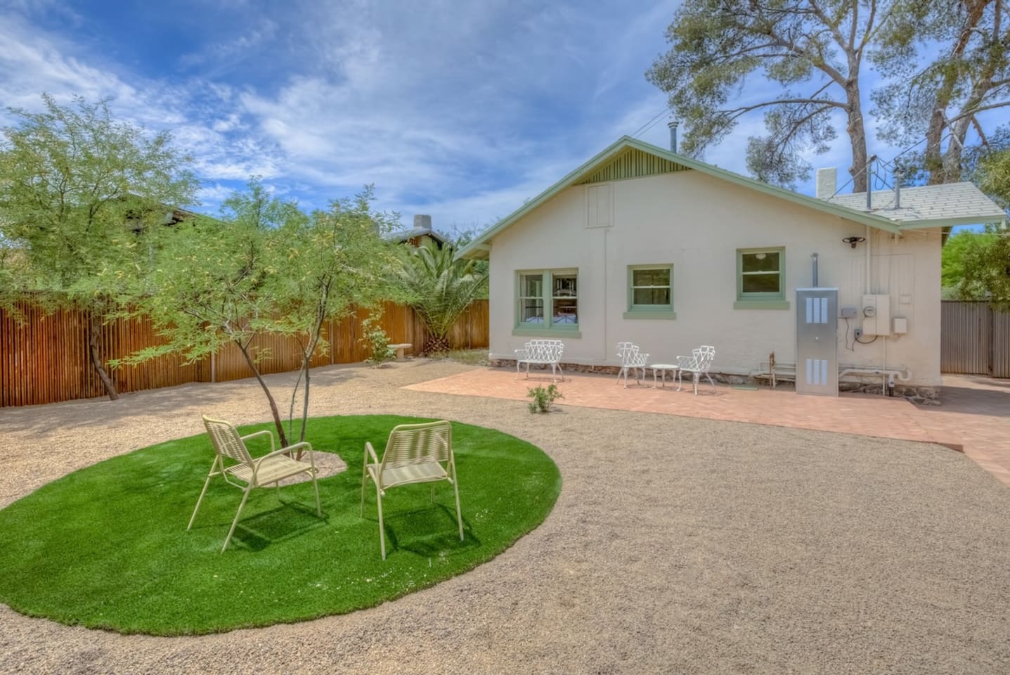 Spacious backyard with shaded dining area