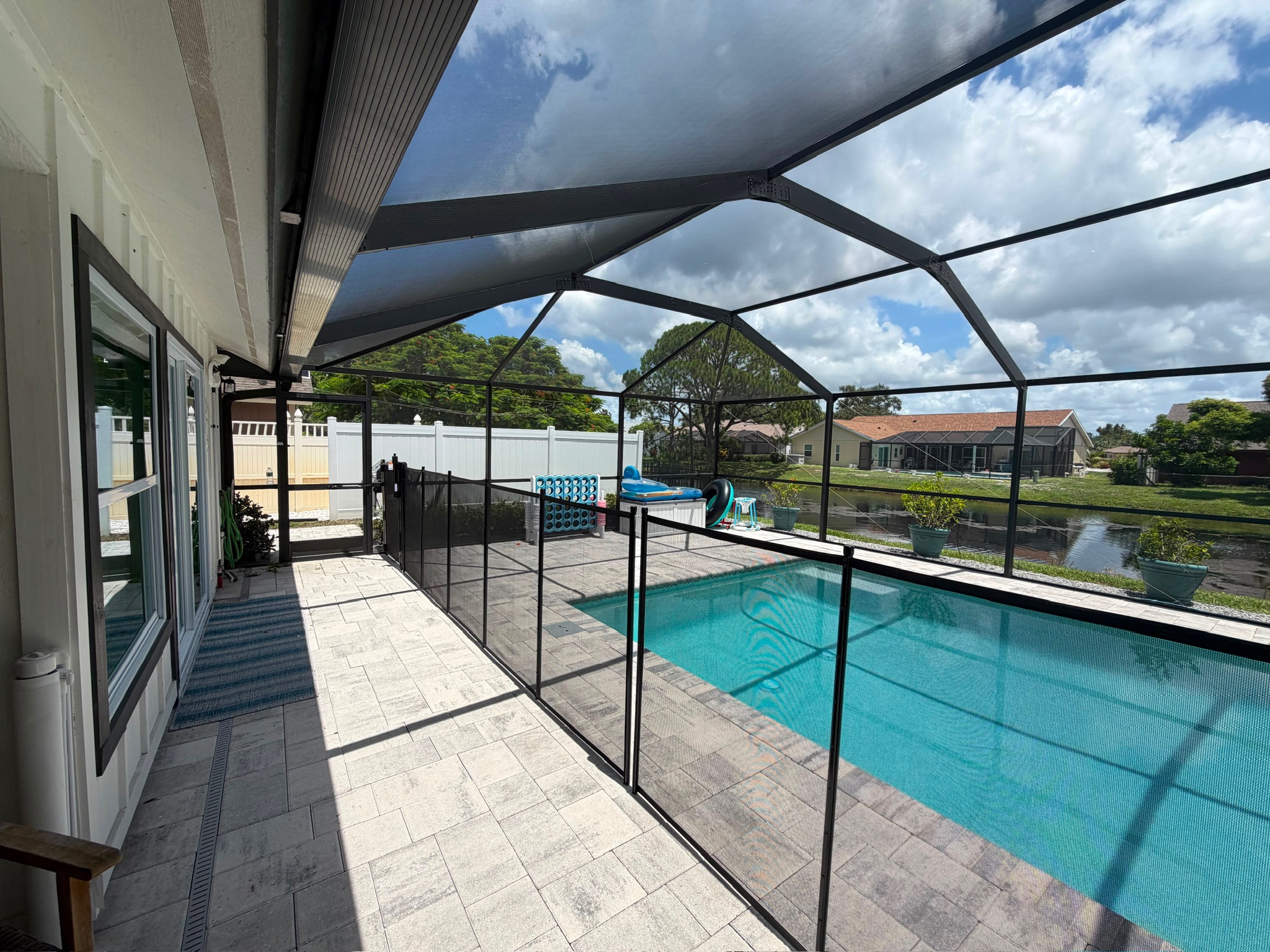 A child safety fence is available for the pool area.