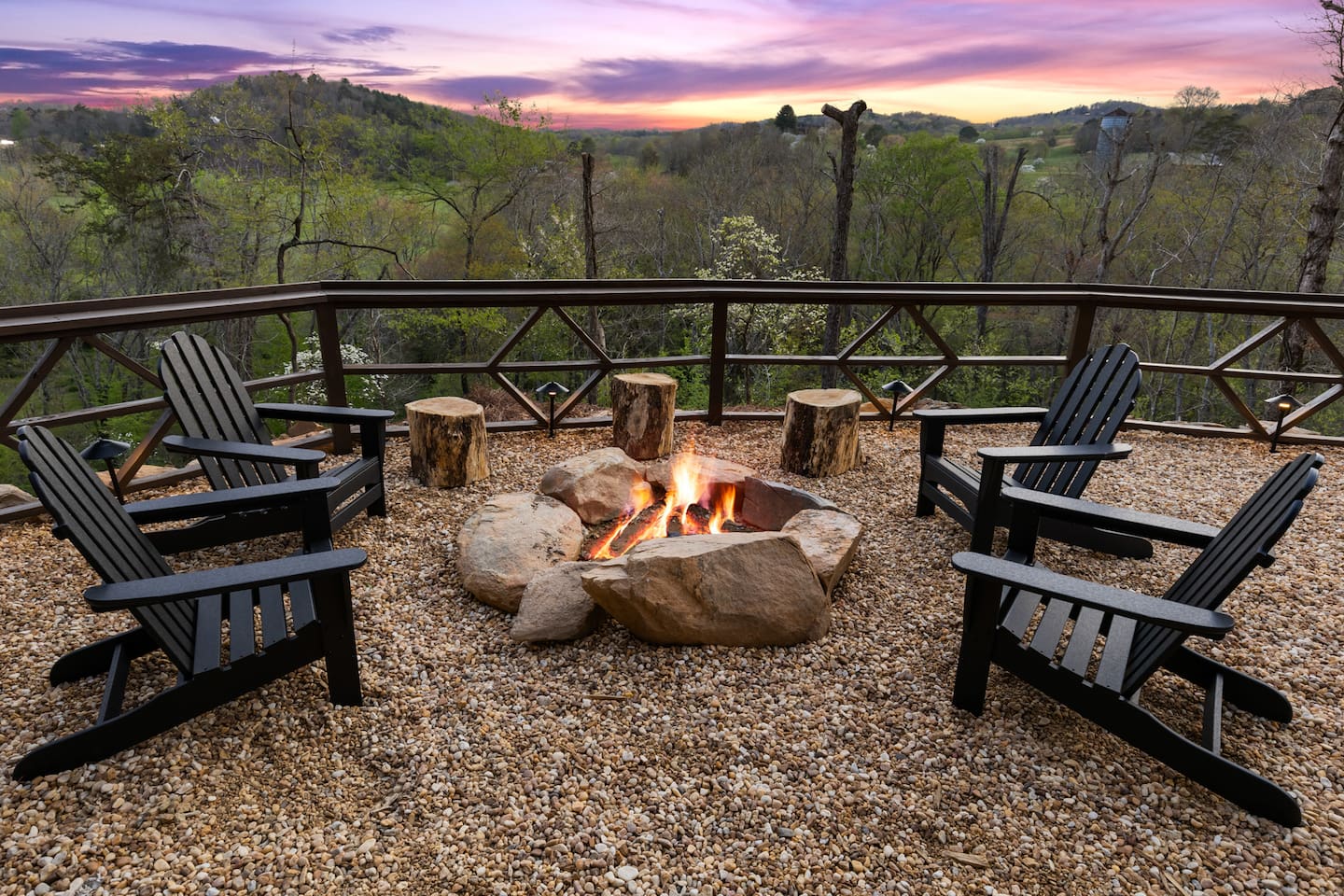 Sunsets at the fire pit are absolutely magical. You may even find the cows grazing just to the right of our property!