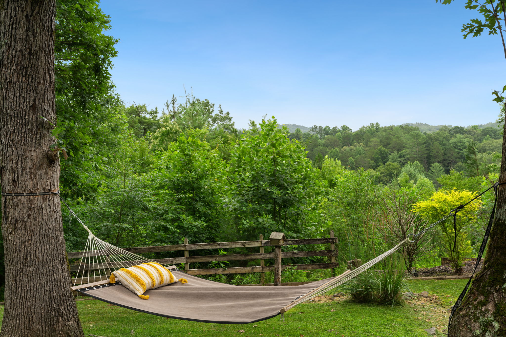 Hammock for lounging down by the firepit with a view of the mountains
