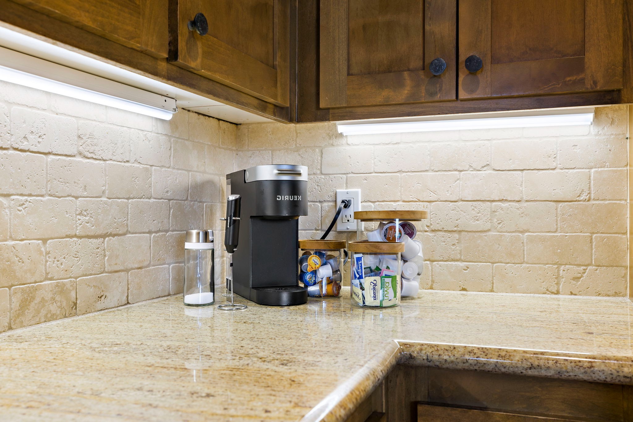 We provide Keurig coffee makers and pods to start every day right :)