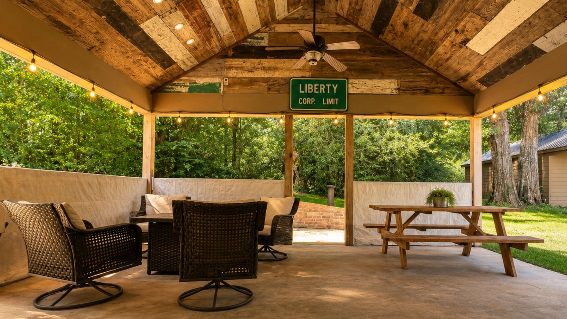 Our covered back patio provides the exact definition of glamping…being outdoors while feeling indoors.