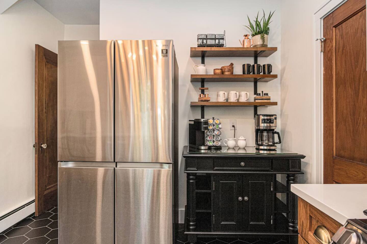 Fully Stocked coffee bar.