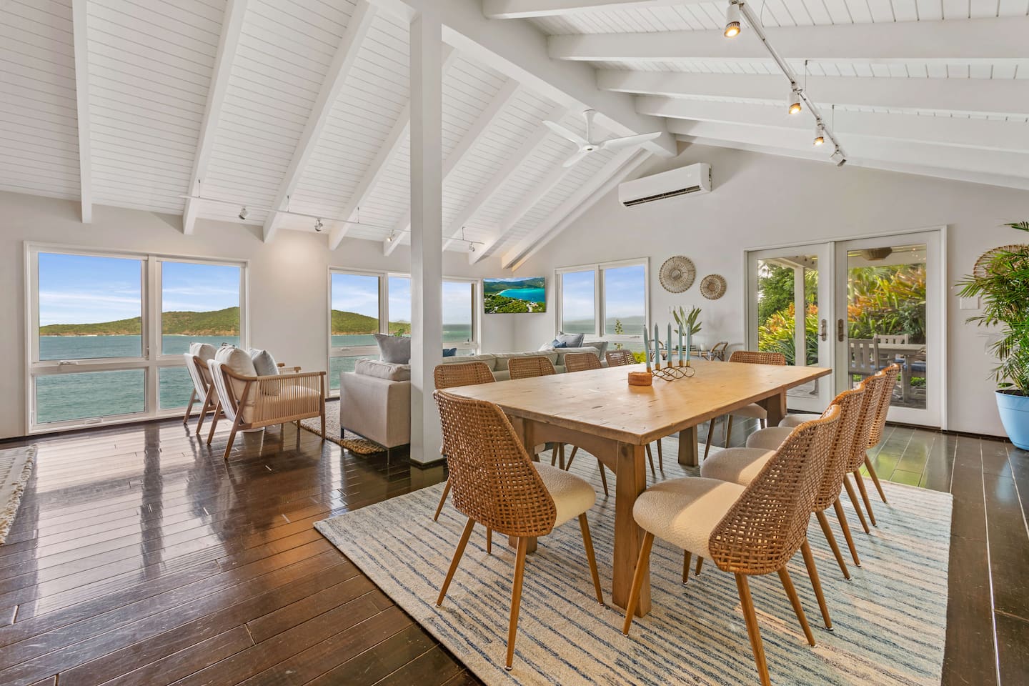 Living and dining room. Dining table large enough for 10 people. 