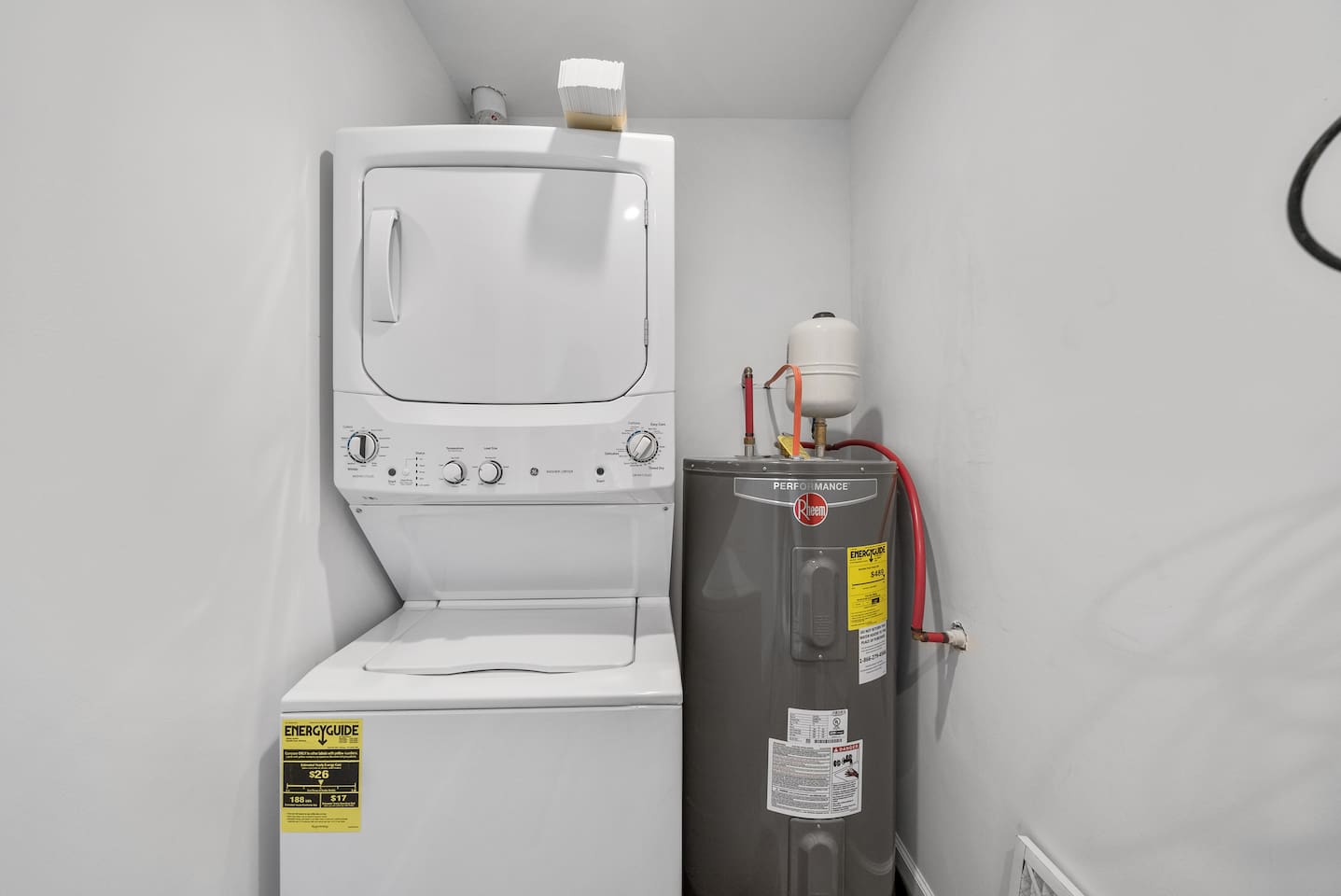 Stackable washer and dryer in Unit A