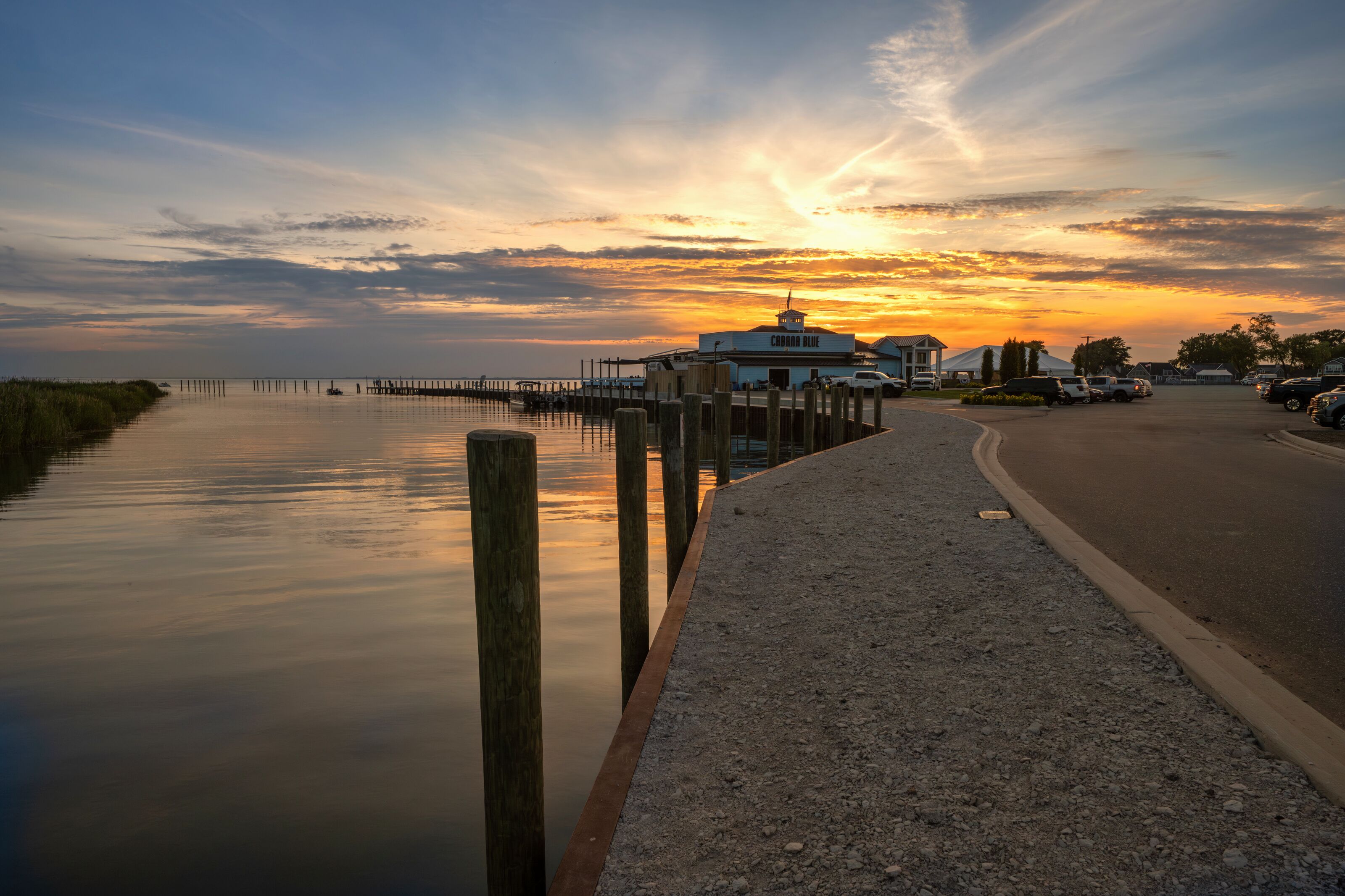 Walk to Cabana Blue restaurant, steps away from the house. 
Good food, drinks, and entertainment to enjoy some of the best Sunsets in Metro Detroit.