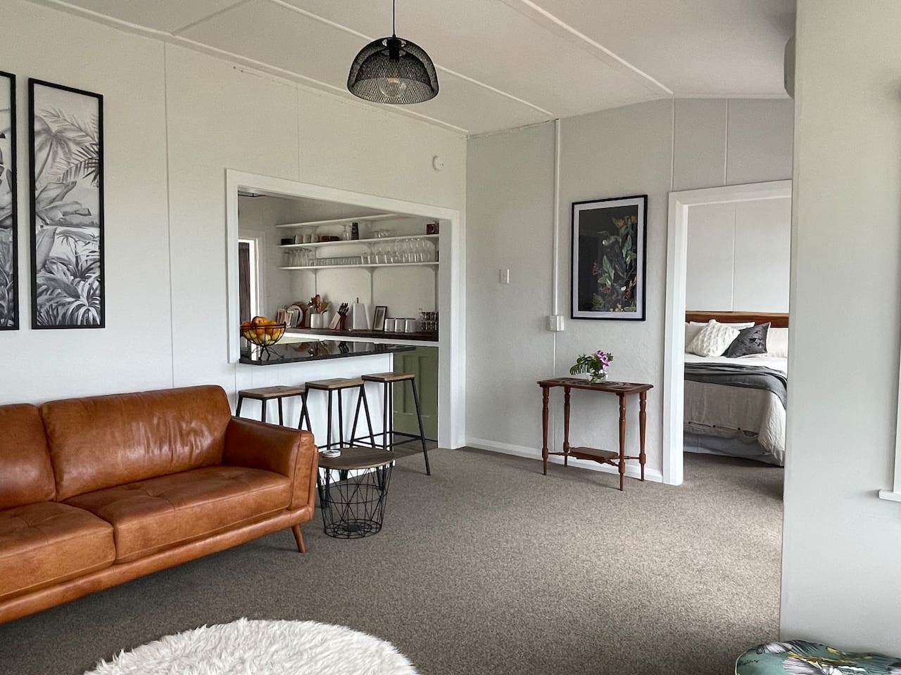 Living, dining , kitchen with main bedroom off the living. Lovely open space with breath taking views out to Kapiti Island.