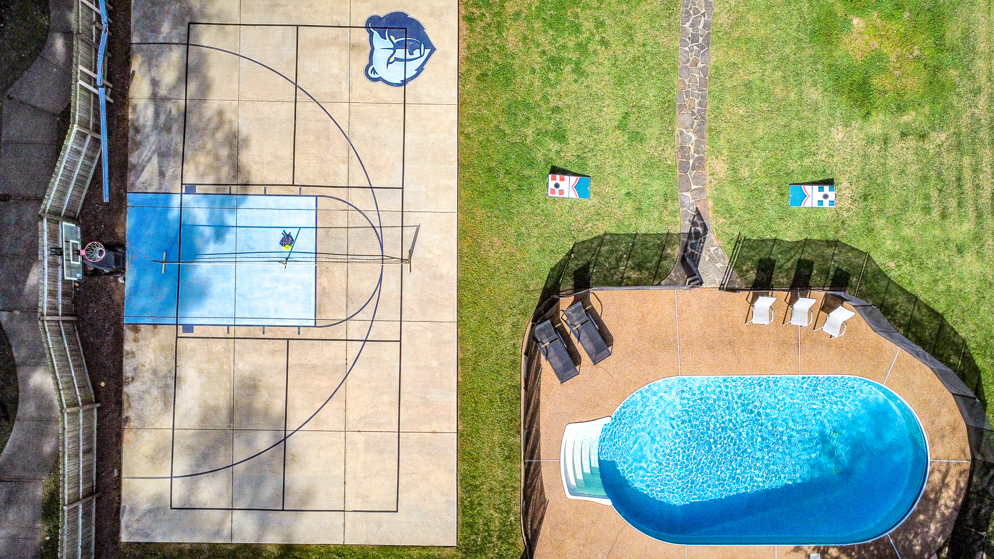 Pool and basketball/pickleball court