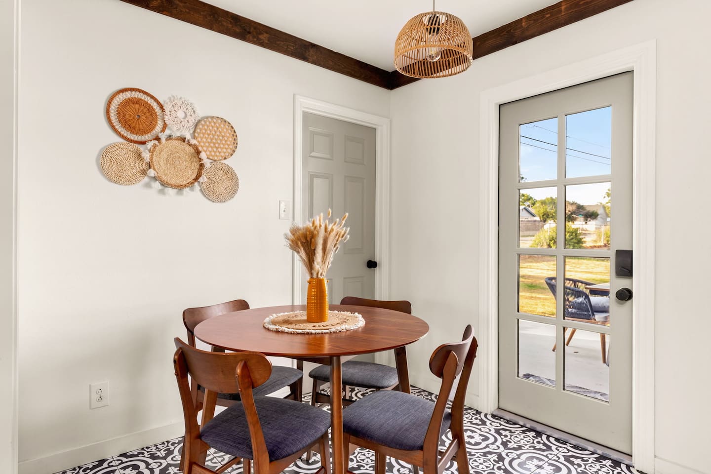 Kitchen table with beautiful bohemian chic styling.