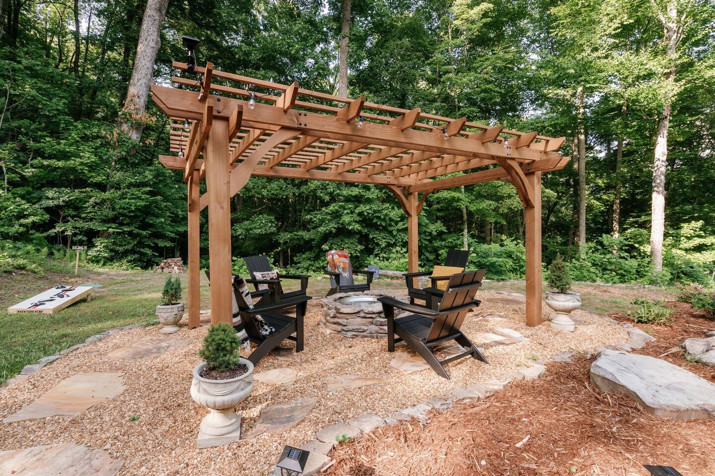 Pergola with Solo stove smokeless firepit. S'mores time!