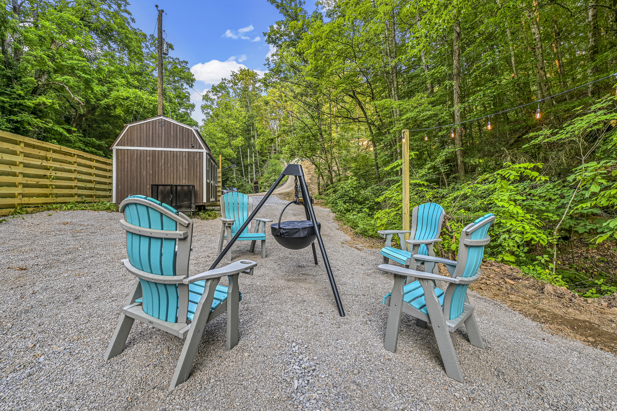 Cowboy cauldron firepit for the full camping experience.  One stack of firewood is included with each rental stay, additional bundles are available onsite.