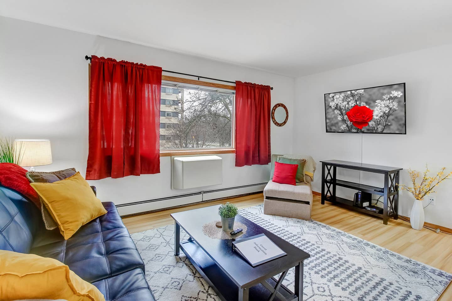 55in 4k Roku TV. You may login to your own Youtube TV, Netflix and Disney+ or other streaming services.