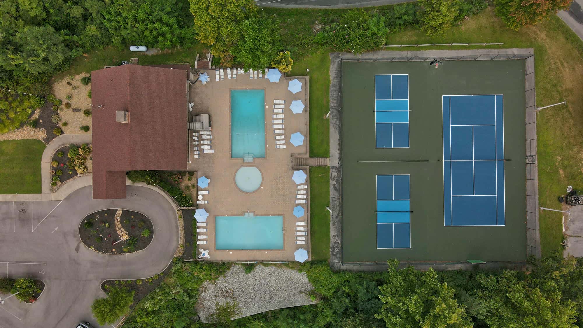 North Clubhouse, pools, along with pickleball and tennis courts.