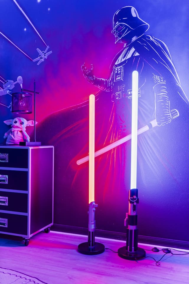 Star wars themed kids room with two double beds