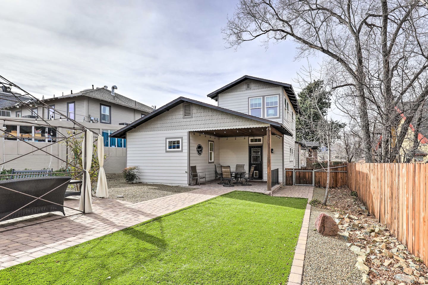 A private, fenced yard with plenty of room to stretch out and unwind.