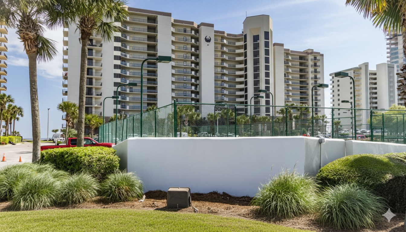 Welcome to Phoenix VI! This majestic, beachfront tower offers luxury accommodations and unparalleled amenities, standing tall with the iconic Phoenix logo against the Gulf Coast skyline.