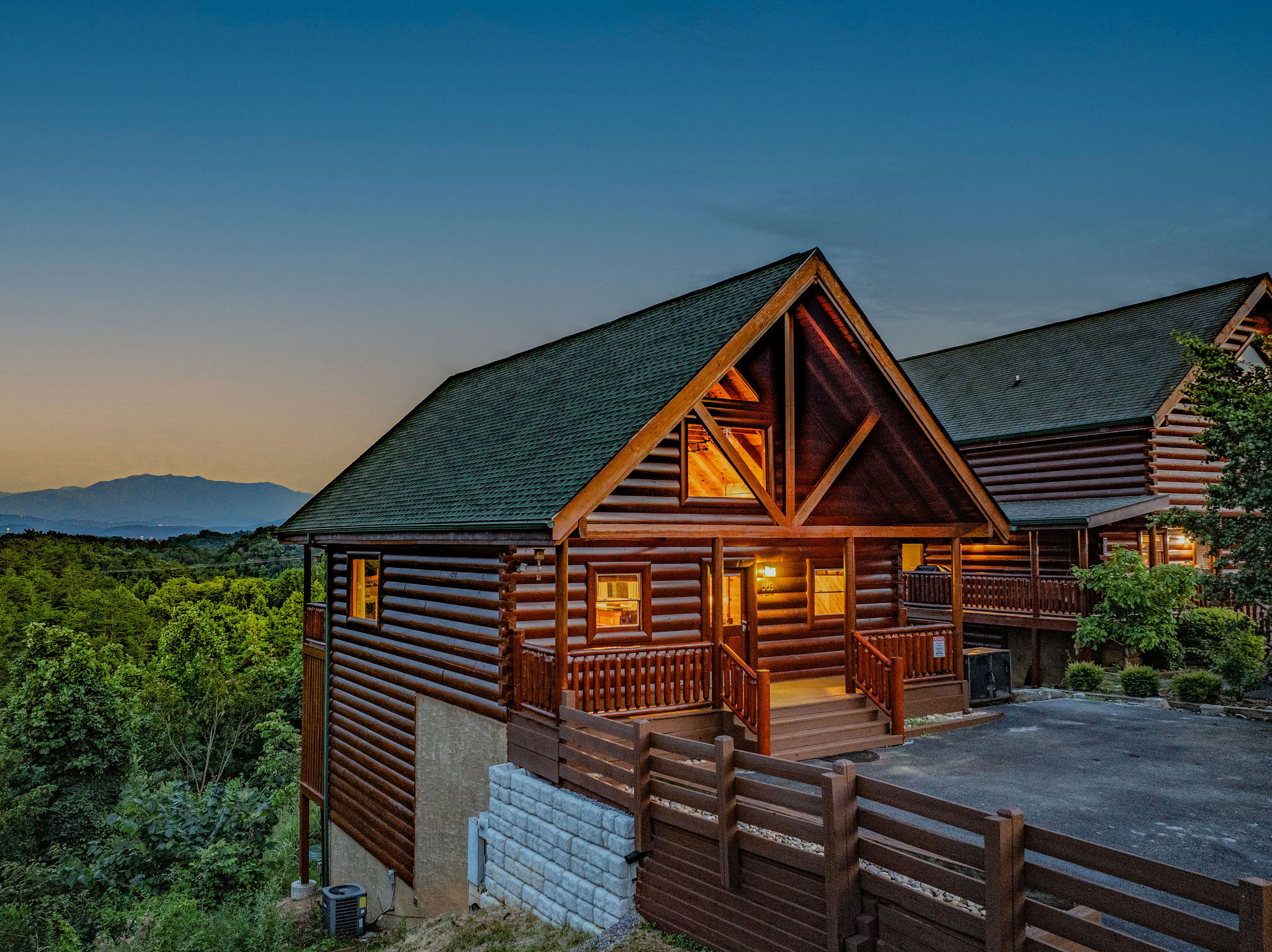 Stunning view of Mount LeConte rising just beyond the cabin.