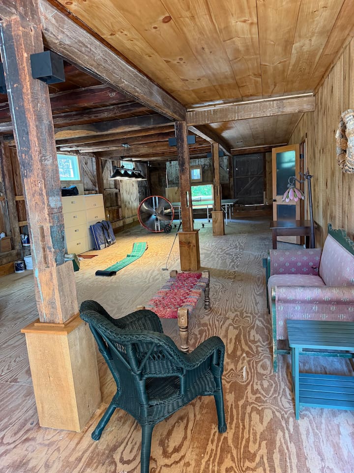 Shared Common Seating Space in Barn (with games and a bathroom)