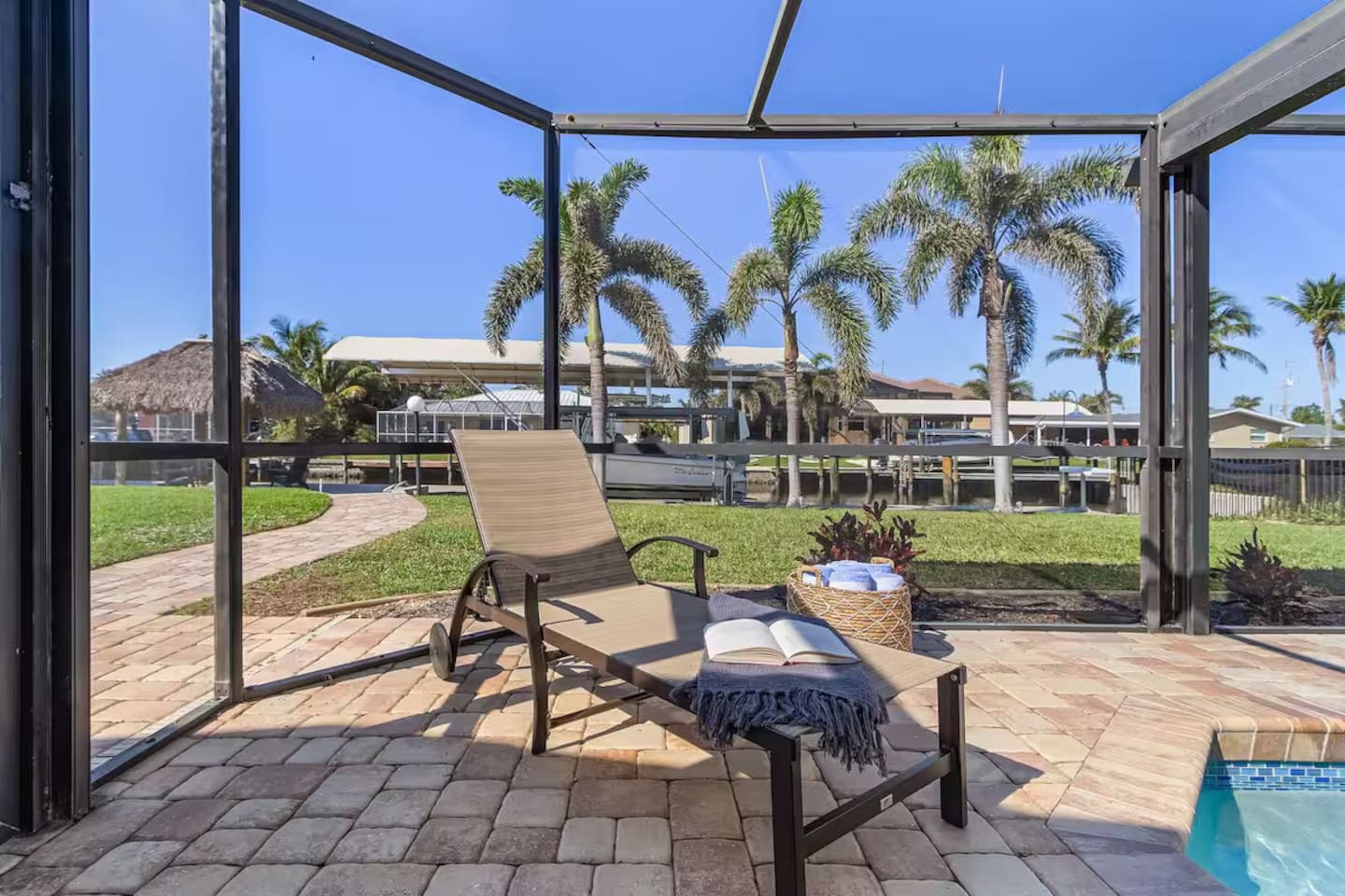 Lounge chairs by pool area