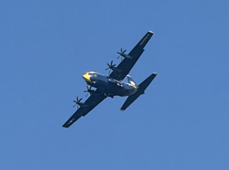 Fat Albert flying over the unit