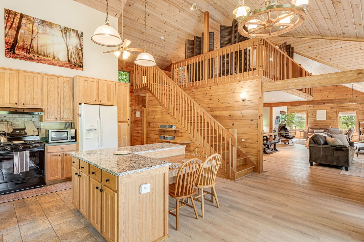 From the kitchen, you can follow the stairs to the loft bedroom.
