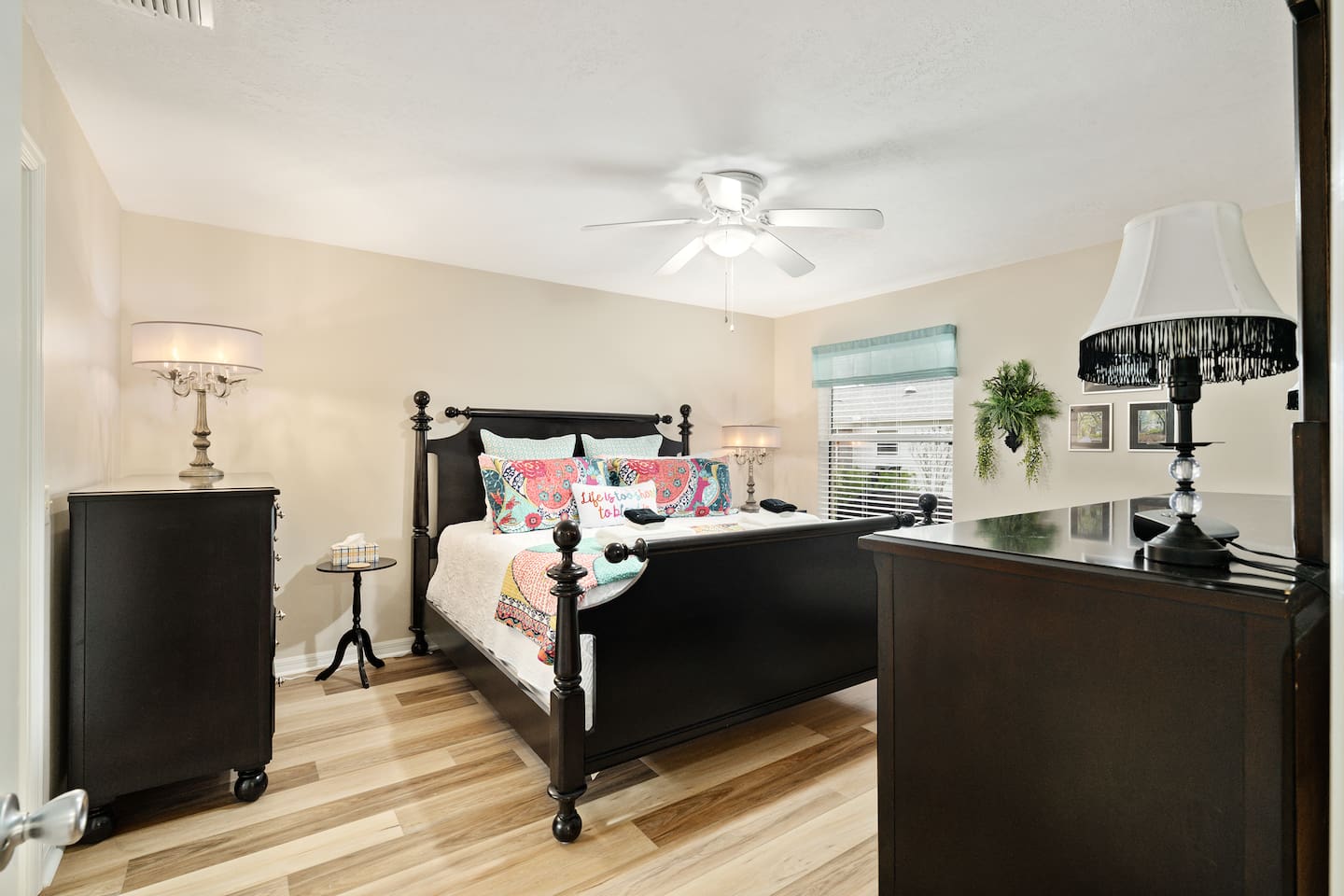 Cozy and bright master king bedroom with tons of dresser space for long stays!