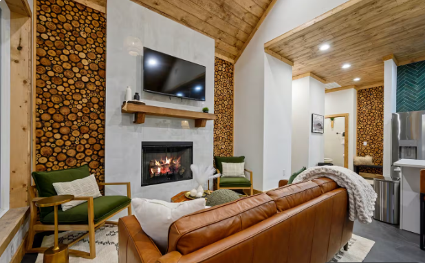 Cozy living room with fireplace and Smart TV