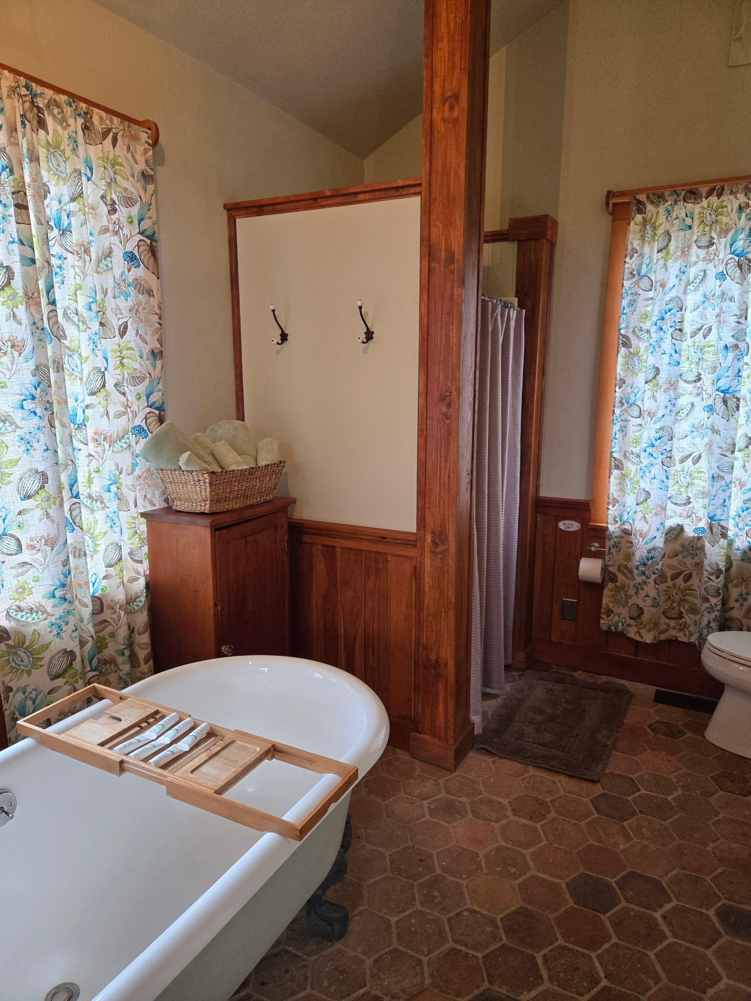 Choose between a relaxing claw foot or our newly installed shower