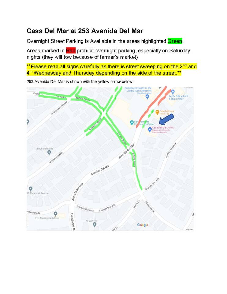 While this condo does not have a dedicated driveway spot, there is always free overnight street parking to be found nearby.  We provide this map to our guests to show where to park.
