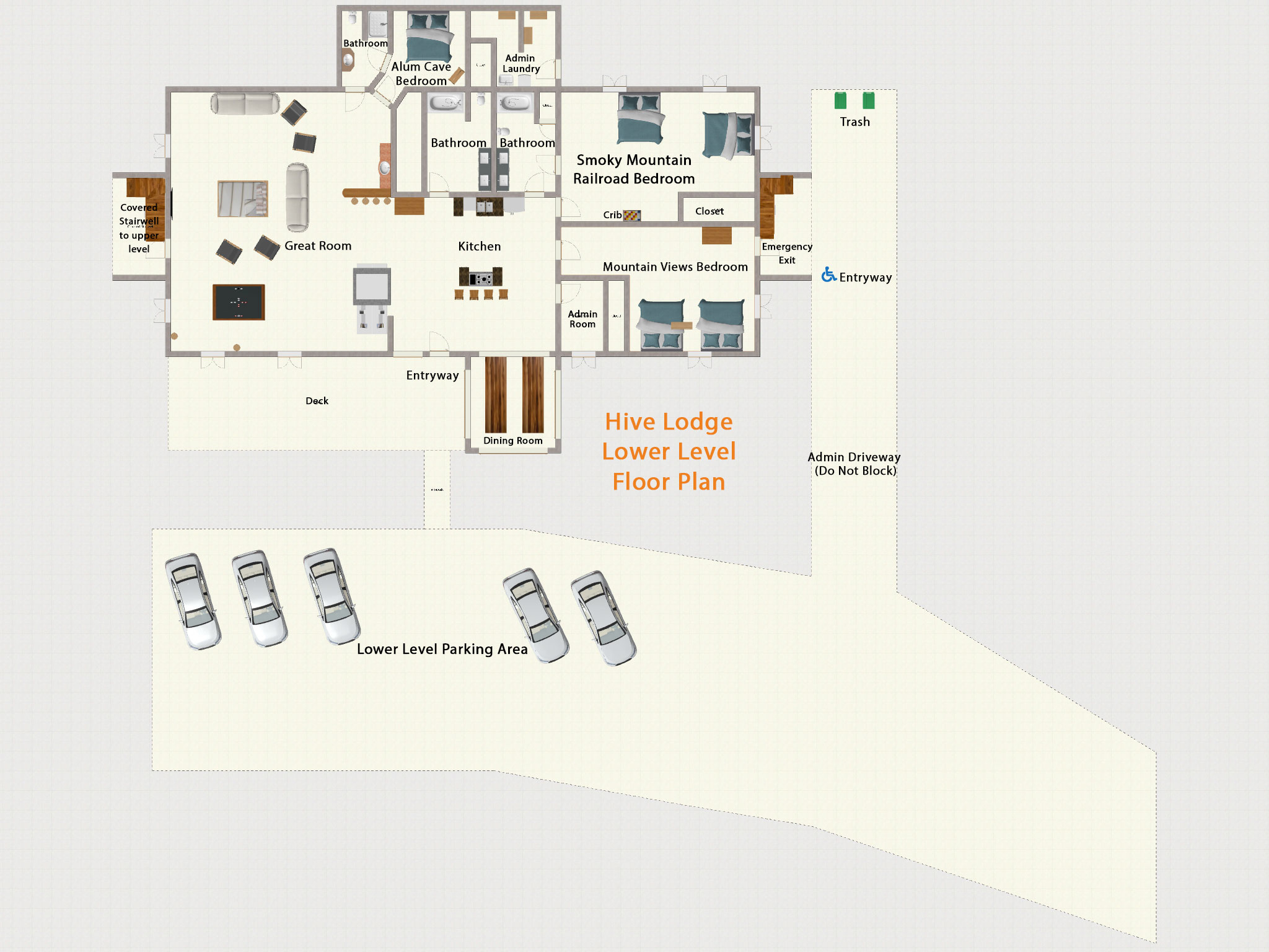 Lower Level Floor Plan at The Hive Lodge