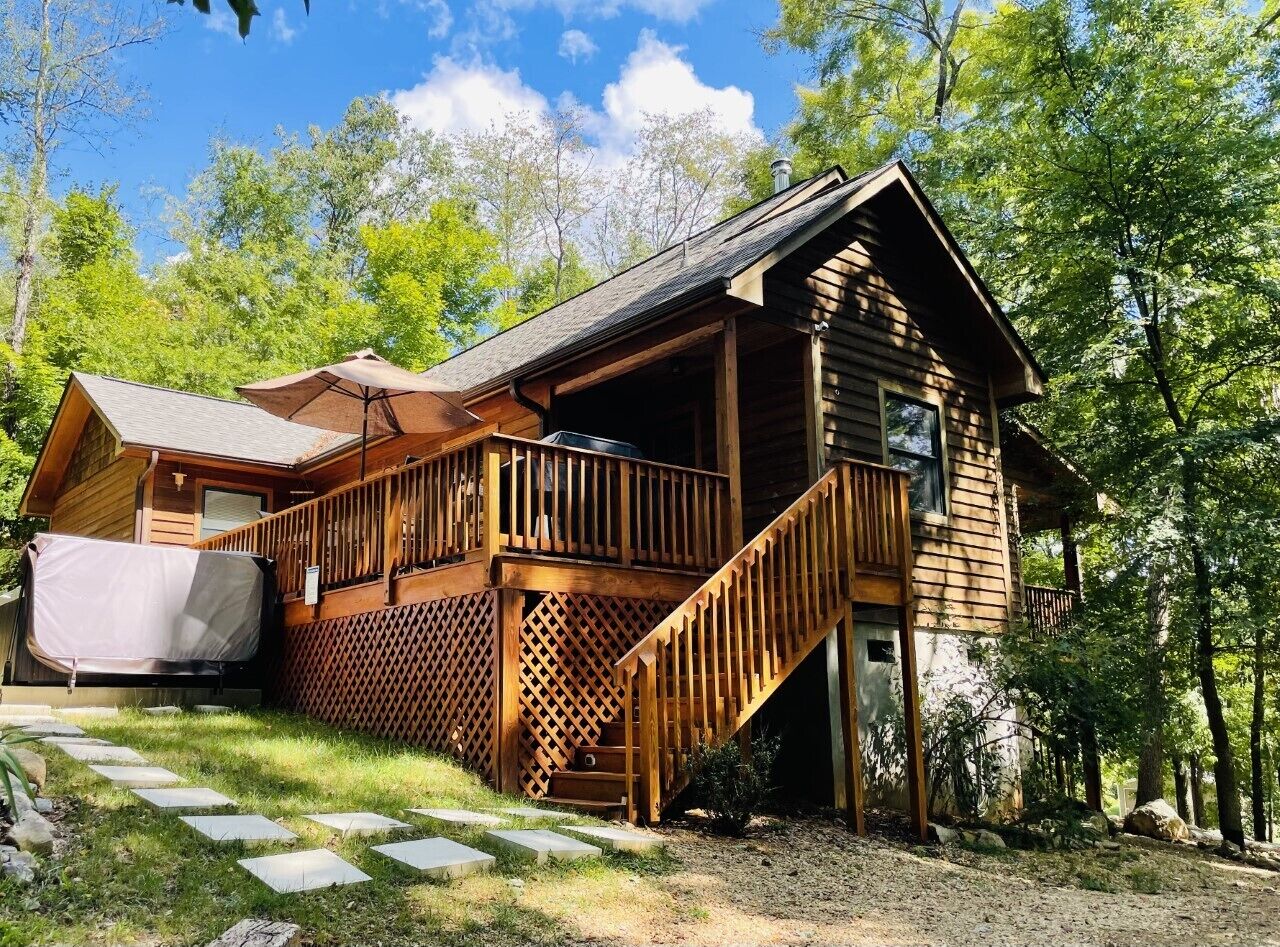 The steps to the back deck from the parking area. This is where guest will enter