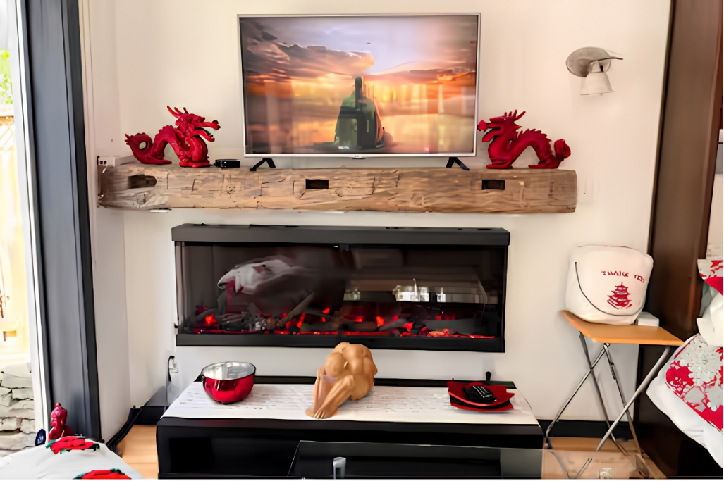 Enjoying the fireplace inside the Peterborough ZEN Retreat. 