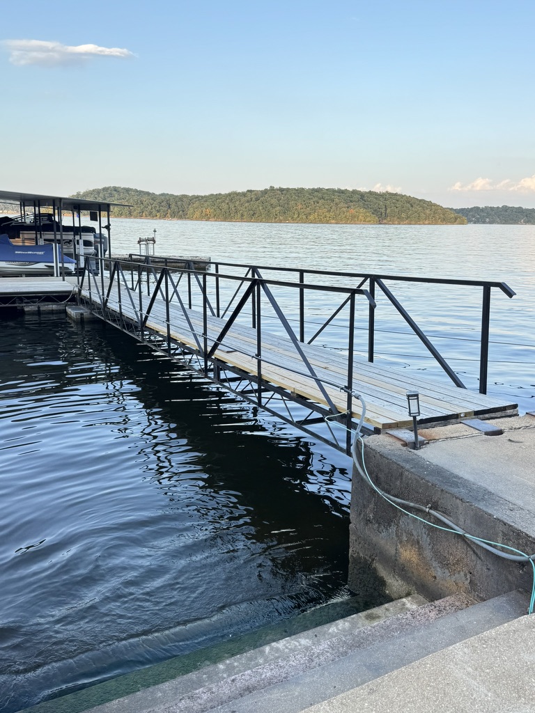 Steps into the lake.