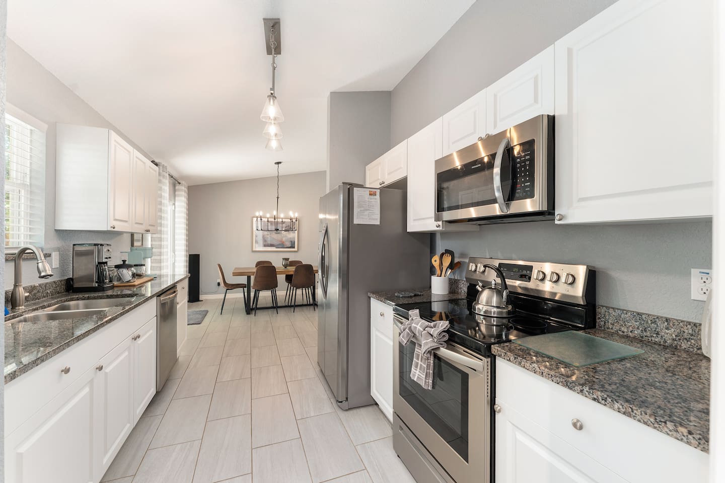A galley kitchen with all you need to prepare meals during your stay.
