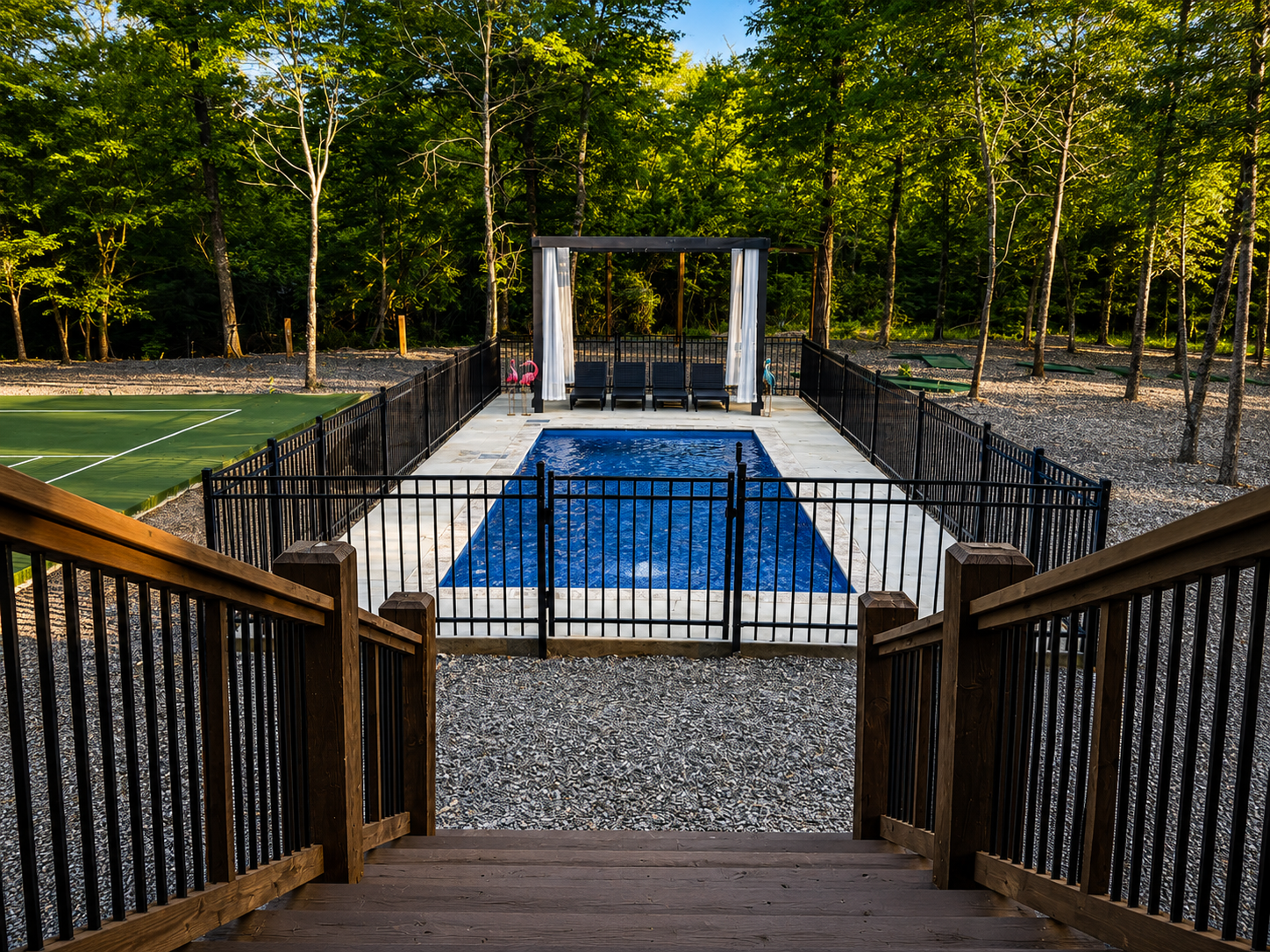 Outdoor Oasis: Dive into relaxation by the private pool amidst nature's tranquility!